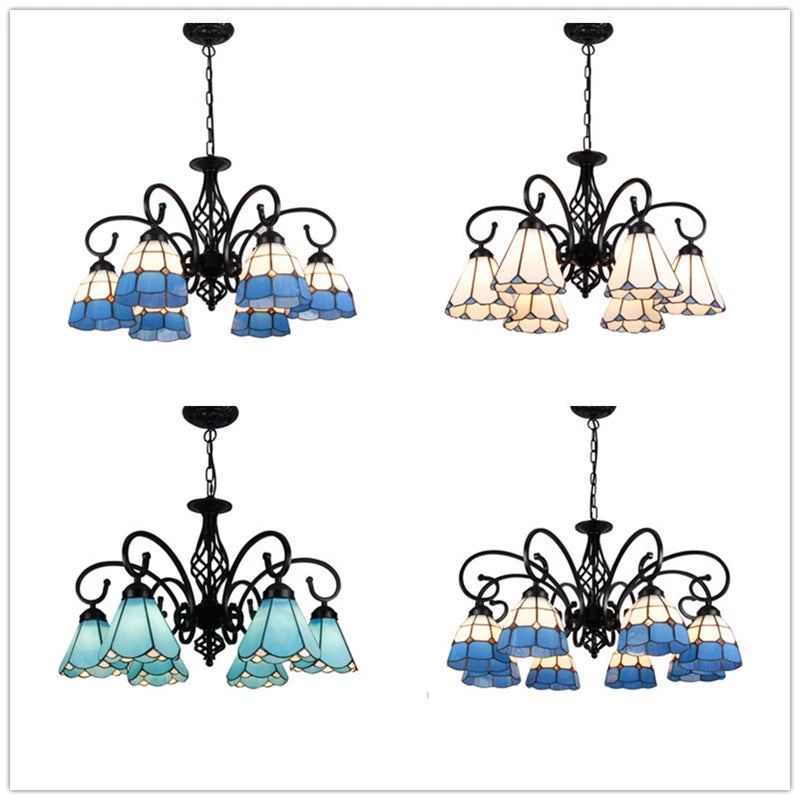 Lámpara de techo Tiffany azul mediterráneo elegante