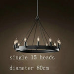 Lustre Vintage Anneau Métal Noir Anneau Unique - 15 Ampoules Luminaire Chambre
