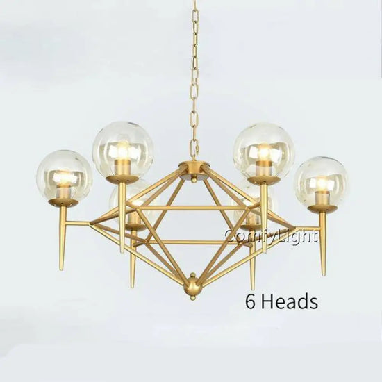 Lustre Vintage Doré Avec Globe Loft 6 Lampes Luminaire Chambre