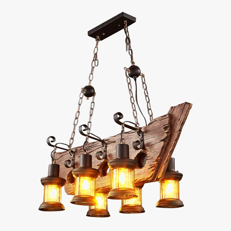 lámpara de techo vintage loft de madera con suspensión LED