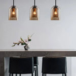 Suspension Double Tube Verre Fumé Luminaire Chambre
