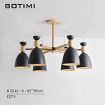 Suspension Led Bois Et Abat-Jours Arrondis 6 Lampes - Noir Luminaire Chambre