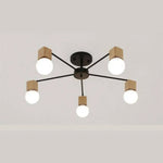 Suspension Led Bois Métal Multi-Lampes Noir / 5 Lampes Luminaire Chambre