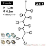 Suspension Led Branche Abat-Jour Verre Doré / 9 Lampes Luminaire Chambre