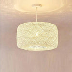 Suspension Led Rotin Avec Abat-Jour Coloré Jaune Luminaire Chambre