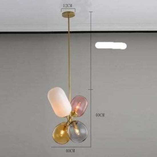 Suspension Led Verre Trois Abat-Jours Colorés B - 40 X 80Cm / Naturelle Luminaire Chambre