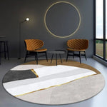 Tapis Rond Moderne Blanc Abstrait Doré Luminaire